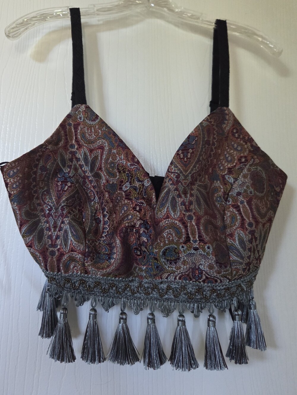 Crop Tassel Embroidered Persian Paisley Top
